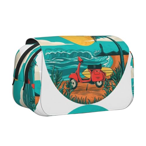 Sunset Beach Palme Flip-Top-Federmäppchen, doppellagig, großes Fassungsvermögen (für 50 Stifte/Bleistifte), Volldruck, strapazierfähiges Polyester, Schul- und Bürobedarf von HAHAFU