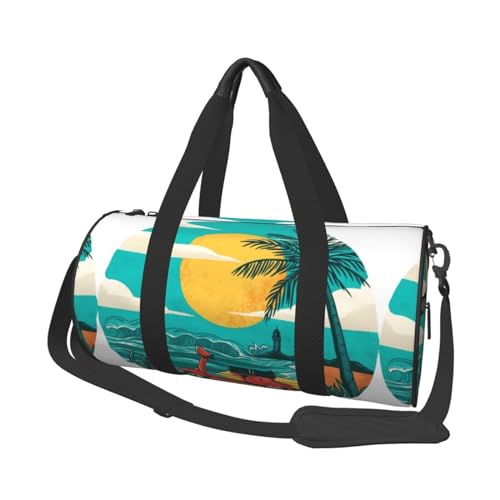 Sunset Beach Palme Reisetasche Organizer Sport Tote Gym Bag Large Print Polyester Schultertasche für Damen Herren, Schwarz , Einheitsgröße von HAHAFU