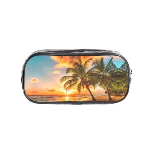 Sunset Hawaiian Palm Tree transparentes PVC-Federmäppchen, transparente Make-up-Tasche für Schule, Büro, Reisen, Fitnessstudio, Zubehör, Organizer (komplett bedruckte Vorderseite) von HAHAFU