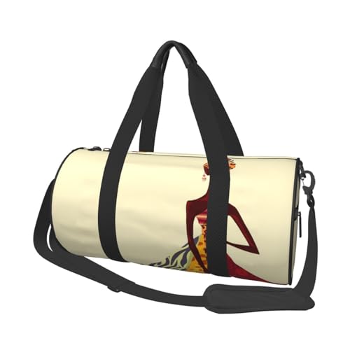 Traditionelle afrikanische Mädchen-Reisetasche, Organizer, Sporttasche, Turnbeutel, großer Druck, Polyester, Schultertasche für Damen und Herren, Schwarz , Einheitsgröße von HAHAFU