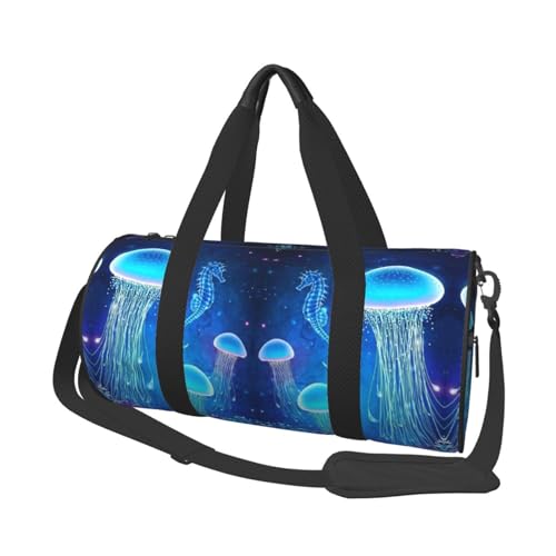 Unterwasserquallen-Reisetasche, Organizer, Sporttasche, Turnbeutel, großer Druck, Polyester, Schultertasche für Damen und Herren, Schwarz , Einheitsgröße von HAHAFU