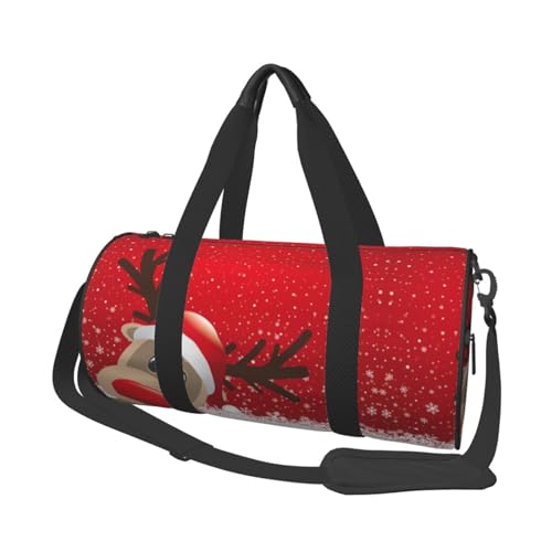 Weihnachts-Reisetasche, Organizer, Sporttasche, Turnbeutel, groß, bedruckt, Polyester, Schultertasche für Damen und Herren, Schwarz , Einheitsgröße von HAHAFU