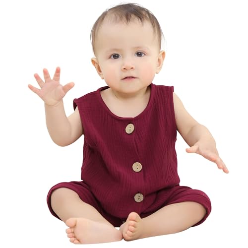 HAHASHOW Baby Body Strampler Unisex 100% Baumwolle Kurzarm Jumpsuit für Jungen und Mädchen, 0-3 monate, Rot von HAHASHOW