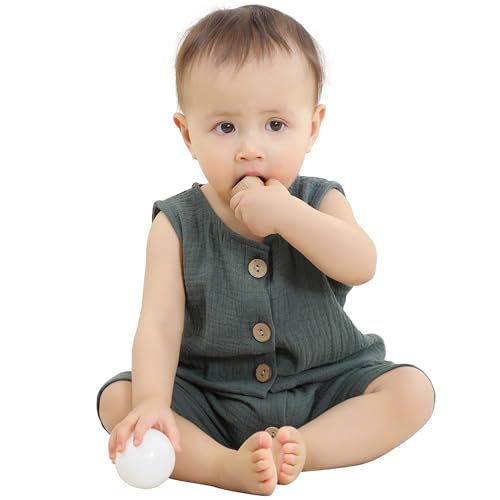 HAHASHOW Baby Body Strampler Unisex 100% Baumwolle Kurzarm Jumpsuit für Jungen und Mädchen, 18-24 Monate, Grün von HAHASHOW