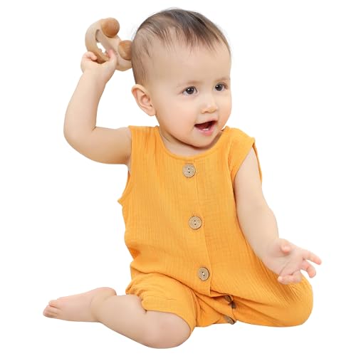 HAHASHOW Baby Body Strampler Unisex 100% Baumwolle Kurzarm Jumpsuit für Jungen und Mädchen, 3-6 Monate, Gelb von HAHASHOW