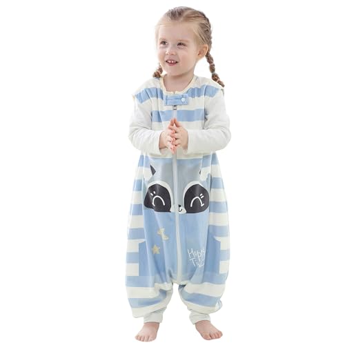 HAHASHOW Baby Schlafsack mit Füßen Ganzjahresschlafsack Mädchen und Junge Schlafstrampler Schlafsack mit Beinen 1-3 Jahre Waschbär von HAHASHOW