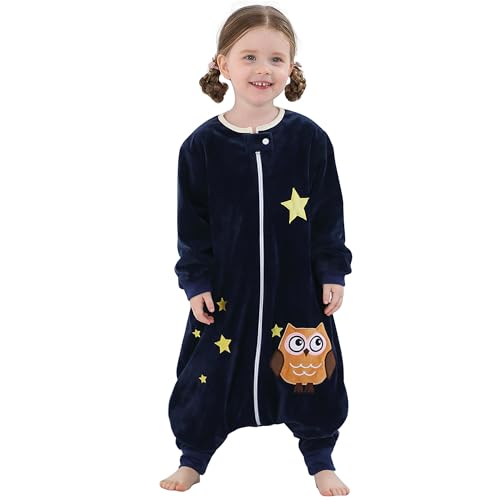 HAHASHOW Baby Schlafsack mit Füßen Schlafsack mit Langen Ärmeln Mädchen und Junge Schlafsack mit Beinen 3-5 Jahre Eule von HAHASHOW