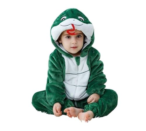 HAHASHOW Strampler Neugeborene,Baby Overall Winter,Flanell Baby Schlafanzug mit Kapuze,Tier Jumpsuit für Kinder,18-24 Monate,Dunkelgrüne Schlange von HAHASHOW