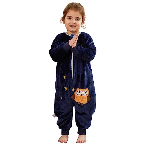 HAHASHOW Baby Winter Schlafsack mit Füßen Flanell Schlafsack mit langen Ärmeln Mädchen und Junge Schlafsack mit Beinen 3-4 Jahre Eule von HAHASHOW