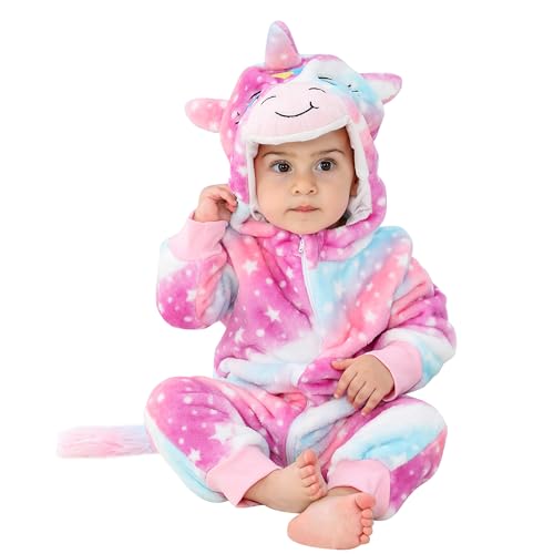 HAHASHOW Baby Winter Schneeanzug Kleinkind Strampler Baby Flanell Tier Jumpsuit, Overalls Onesies für Junge und Mädchen, 12-18 Monate, Regenbogen von HAHASHOW
