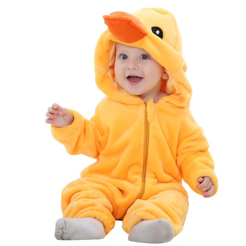HAHASHOW Baby Winter Schneeanzug Kleinkind Strampler Baby Flanell Tier Jumpsuit, Overalls Onesies für Junge und Mädchen, 18-24 Monate, Ente von HAHASHOW