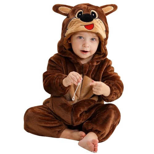 HAHASHOW Baby Winter Spielanzug, Kleinkind Flanell Schlafanzug Strampler Pyjama kostüm Bekleidung Karikatur Tier Jumpsuit für mädchen und Junge, 12-18 Monate，Känguru von HAHASHOW