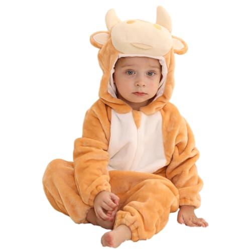 HAHASHOW Baby Winter Spielanzug, Kleinkind Flanell Schlafanzug Strampler Pyjama kostüm Bekleidung Karikatur Tier Jumpsuit für mädchen und Junge, 18-24 Monate，Gelb von HAHASHOW