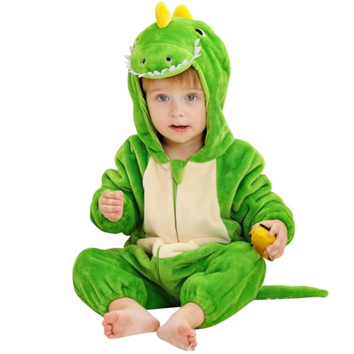 HAHASHOW Baby Winter Spielanzug, Kleinkind Flanell Schlafanzug Strampler Pyjama kostüm Bekleidung Karikatur Tier Jumpsuit für mädchen und Junge, 18-24 Monate，Grün von HAHASHOW