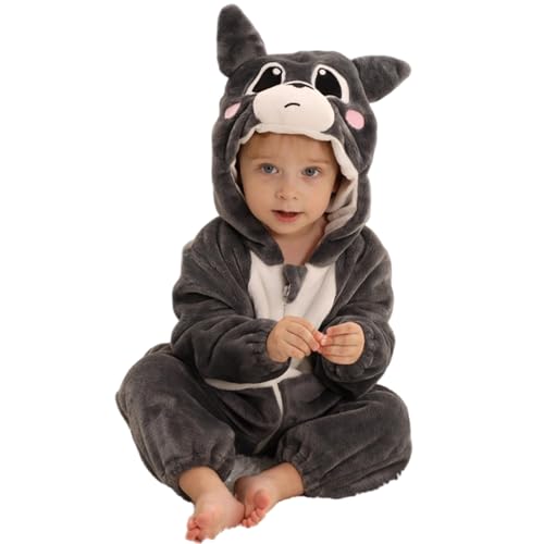 HAHASHOW Baby Winter Spielanzug, Kleinkind Flanell Schlafanzug Strampler Pyjama kostüm Bekleidung Karikatur Tier Jumpsuit für mädchen und Junge, 18-24 Monate，Kat von HAHASHOW