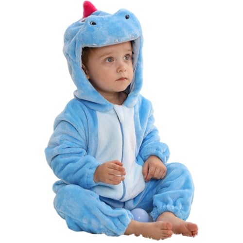HAHASHOW Baby Winter Spielanzug, Kleinkind Flanell Schlafanzug Strampler Pyjama kostüm Bekleidung Karikatur Tier Jumpsuit für mädchen und Junge, 24-30 Monate，Blau von HAHASHOW