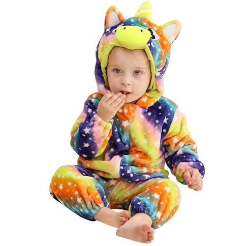 HAHASHOW Baby Winter Spielanzug, Kleinkind Flanell Schlafanzug Strampler Pyjama kostüm Bekleidung Karikatur Tier Jumpsuit für mädchen und Junge, 24-30 Monate，Farbe von HAHASHOW
