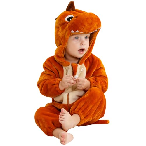HAHASHOW Baby Winter Spielanzug, Kleinkind Flanell Schlafanzug Strampler Pyjama kostüm Bekleidung Karikatur Tier Jumpsuit für mädchen und Junge, 24-30 Monate，Orange von HAHASHOW