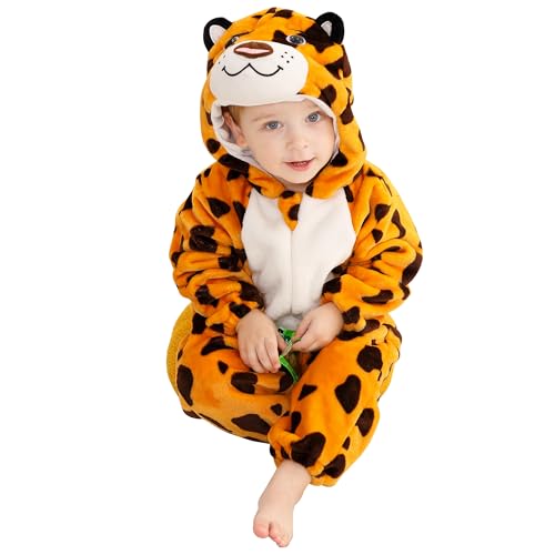 HAHASHOW Baby Winter Spielanzug, Kleinkind Flanell Schlafanzug Strampler Pyjama kostüm Bekleidung Karikatur Tier Jumpsuit für mädchen und Junge, 30-36 Monate，Leopard von HAHASHOW