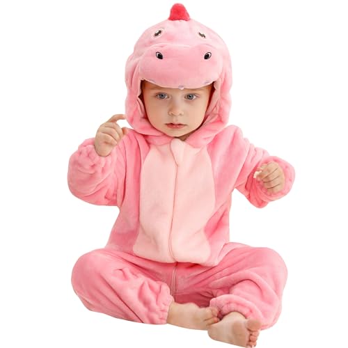 HAHASHOW Baby Winter Spielanzug, Kleinkind Flanell Schlafanzug Strampler Pyjama kostüm Bekleidung Karikatur Tier Jumpsuit für mädchen und Junge, 30-36 Monate，Rosa von HAHASHOW