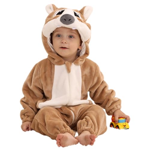 HAHASHOW Baby Winter Spielanzug, Kleinkind Flanell Schlafanzug Strampler Pyjama kostüm Bekleidung Karikatur Tier Jumpsuit für mädchen und Junge, 30-36 Monate，Wolf von HAHASHOW