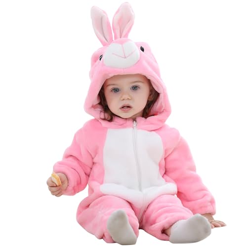 HAHASHOW Baby Winter Spielanzug Baby Schlafanzug Flanell Strampler Pyjama kostüm Bekleidung Karikatur Overalls Onesies für mädchen und Junge，12-18 Monate，Kaninchen von HAHASHOW