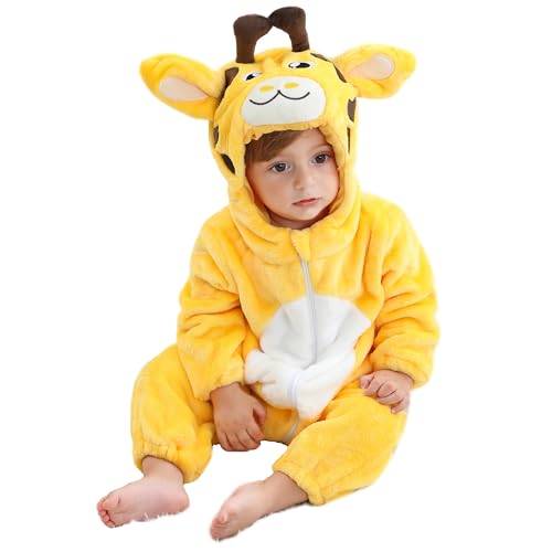 HAHASHOW Baby Winter Spielanzug Kleinkind Schlafanzug Flanell Frühling Strampler Pyjama kostüm Bekleidung Karikatur Tier Jumpsuit für mädchen und Junge，12-18 Monate，Giraffe von HAHASHOW