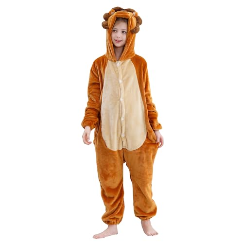HAHASHOW Kinder Cosplay Jumpsuit, Unisex Pyjama Schlafanzug, Kinder Winter Flanell Strampler für Halloween Party, Jungen Mädchen 5-6Jahre, Löwe von HAHASHOW