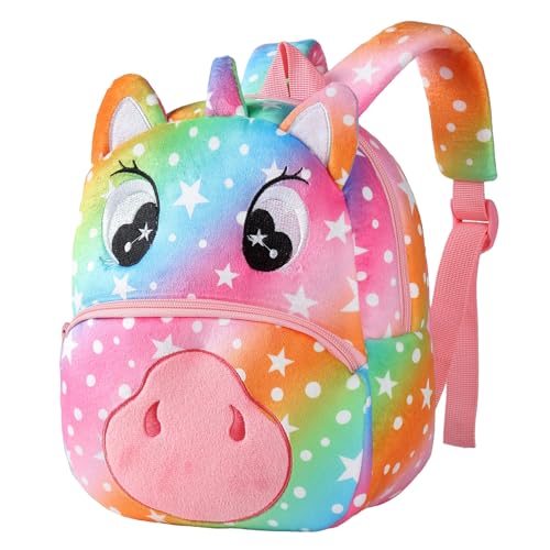 HAHASHOW Kinderrucksack ab 1 Jahr – Niedlicher 3D-Tierrucksack für Kleinkinder (2-4 Jahre), Leichter Kita Rucksack mit weichem Plüsch, Mini-Kindergartentasche für Jungen und Mädchen（Einhorn） von HAHASHOW