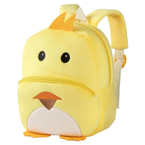 HAHASHOW Kinderrucksack ab 1 Jahr – Niedlicher 3D-Tierrucksack für Kleinkinder (2-4Jahre), Leichter Kita Rucksack mit weichem Plüsch, Mini-Kindergartentasche für Jungen und Mädchen（Gelbe Ente） von HAHASHOW