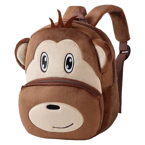 HAHASHOW Kinderrucksack ab 1 Jahr – Niedlicher 3D-Tierrucksack für Kleinkinder (2-4 Jahre), Leichter Kita Rucksack mit weichem Plüsch, Mini-Kindergartentasche für Jungen und Mädchen（Affe） von HAHASHOW