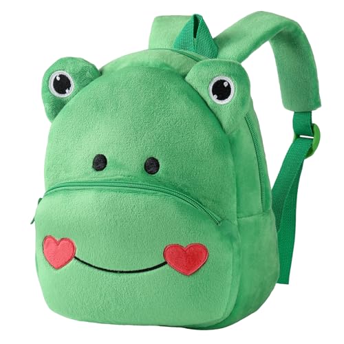 HAHASHOW Kinderrucksack ab 1 Jahr – Niedlicher 3D-Tierrucksack für Kleinkinder (2-4 Jahre), Leichter Kita Rucksack mit weichem Plüsch, Mini-Kindergartentasche für Jungen und Mädchen（Frosch） von HAHASHOW