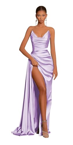 HAIBFJIN Damen Satin Brautkleider mit Schlitz Lange Abendkleider Elegant Schulterfrei Meerjungfrau Ballkleider von HAIBFJIN