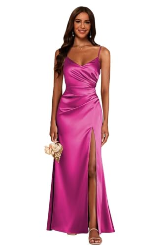 HAIBFJIN Damen Satin Brautkleider mit Schlitz Lange Abendkleider Elegant Schulterfrei Meerjungfrau Ballkleider von HAIBFJIN