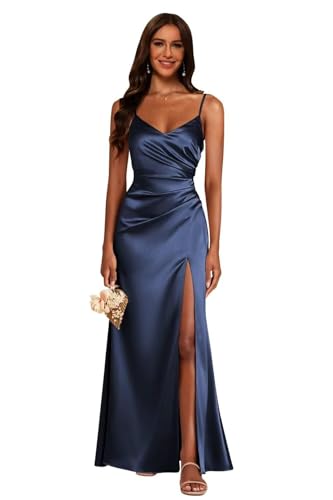 HAIBFJIN Damen Satin Brautkleider mit Schlitz Lange Abendkleider Elegant Schulterfrei Meerjungfrau Ballkleider von HAIBFJIN