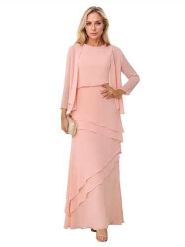 HAIBFJIN Elegante 2-teilige Chiffon Abendkleider 3/4 Ärmel Kleider für Mutter der Braut Lange Formale Abendkleider von HAIBFJIN