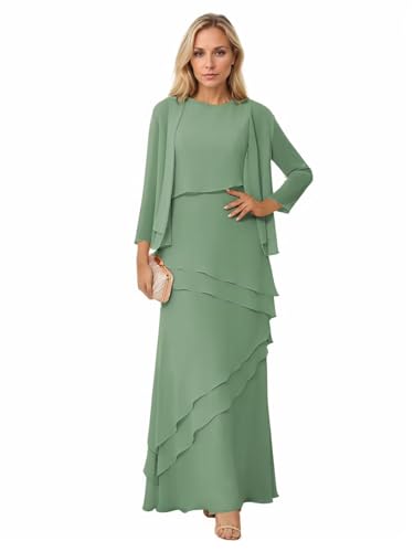 HAIBFJIN Elegante 2-teilige Chiffon Abendkleider 3/4 Ärmel Kleider für Mutter der Braut Lange Formale Abendkleider von HAIBFJIN