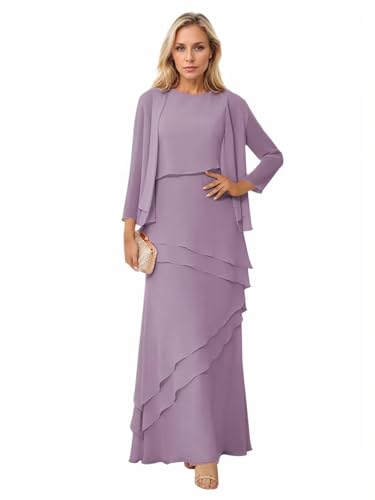 HAIBFJIN Elegante 2-teilige Chiffon Abendkleider 3/4 Ärmel Kleider für Mutter der Braut Lange Formale Abendkleider von HAIBFJIN