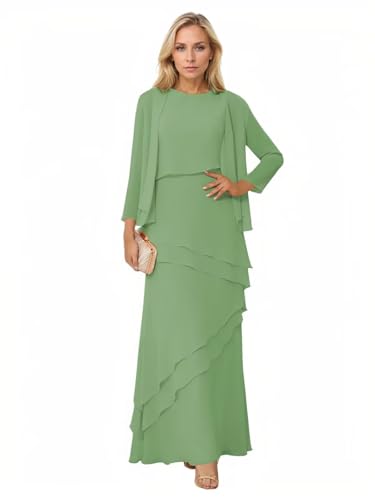 HAIBFJIN Elegante 2-teilige Chiffon Abendkleider 3/4 Ärmel Kleider für Mutter der Braut Lange Formale Abendkleider von HAIBFJIN