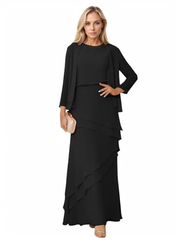HAIBFJIN Elegante 2-teilige Chiffon Abendkleider 3/4 Ärmel Kleider für Mutter der Braut Lange Formale Abendkleider von HAIBFJIN