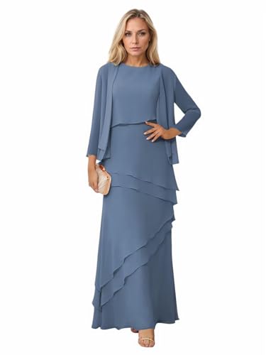 HAIBFJIN Elegante 2-teilige Chiffon Abendkleider 3/4 Ärmel Kleider für Mutter der Braut Lange Formale Abendkleider von HAIBFJIN
