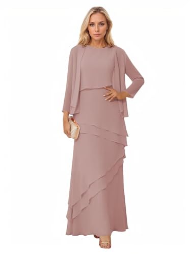 HAIBFJIN Elegante 2-teilige Chiffon Abendkleider 3/4 Ärmel Kleider für Mutter der Braut Lange Formale Abendkleider von HAIBFJIN