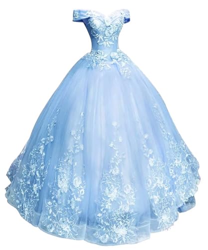 HAIBFJIN Quinceanera Kleider Damen Prinzessin Ballkleider Langes Abendkleid Mit Spitzenapplikationen Tüll Abendkleider von HAIBFJIN
