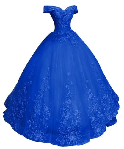 HAIBFJIN Quinceanera Kleider Damen Prinzessin Ballkleider Langes Abendkleid Mit Spitzenapplikationen Tüll Abendkleider von HAIBFJIN