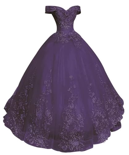 HAIBFJIN Quinceanera Kleider Damen Prinzessin Ballkleider Langes Abendkleid Mit Spitzenapplikationen Tüll Abendkleider von HAIBFJIN