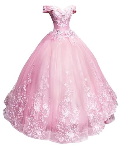 HAIBFJIN Quinceanera Kleider Damen Prinzessin Ballkleider Langes Abendkleid Mit Spitzenapplikationen Tüll Abendkleider HAIBFJIN Quinceanera Kleider Damen Prinzessin Ballkleider Langes Abendkleid Mit Spitzenapplikationen Tüll Abendkleider von HAIBFJIN