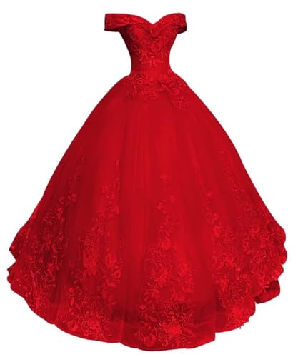 HAIBFJIN Quinceanera Kleider Damen Prinzessin Ballkleider Langes Abendkleid Mit Spitzenapplikationen Tüll Abendkleider von HAIBFJIN