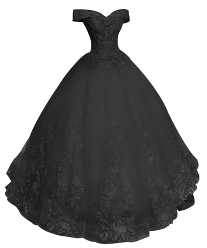 HAIBFJIN Quinceanera Kleider Damen Prinzessin Ballkleider Langes Abendkleid Mit Spitzenapplikationen Tüll Abendkleider von HAIBFJIN