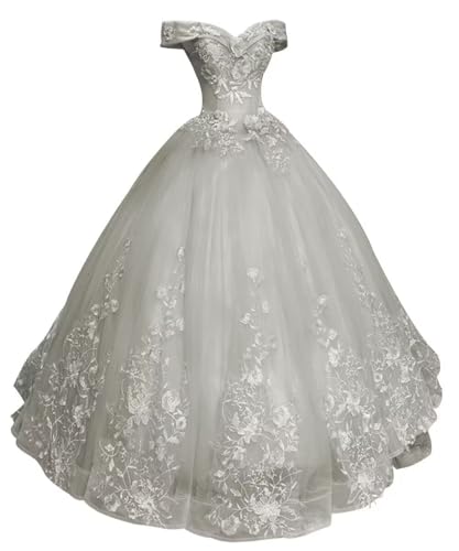 HAIBFJIN Quinceanera Kleider Damen Prinzessin Ballkleider Langes Abendkleid Mit Spitzenapplikationen Tüll Abendkleider von HAIBFJIN