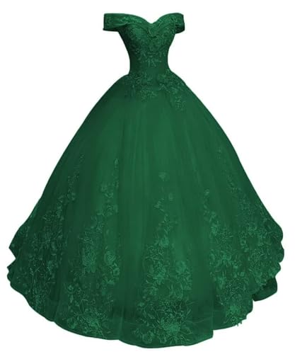 HAIBFJIN Quinceanera Kleider Damen Prinzessin Ballkleider Langes Abendkleid Mit Spitzenapplikationen Tüll Abendkleider von HAIBFJIN